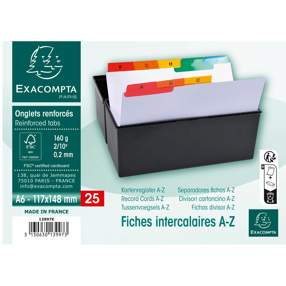 Exacompta A6 White A-Z Record Cards with 25 Reinforced Tabs 10 Pack Image 3