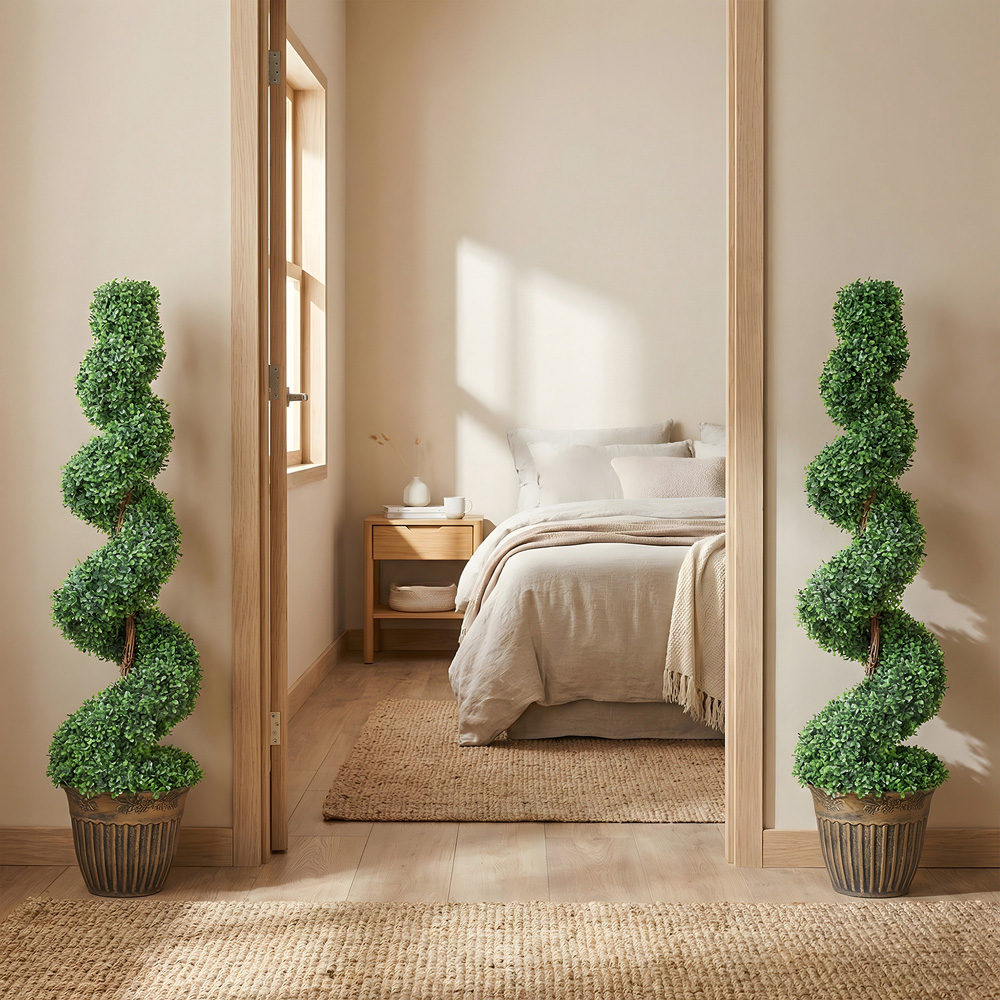 HOMCOM Potted Artificial Topiary Spiral Boxwood Trees Set of 2 Image 5