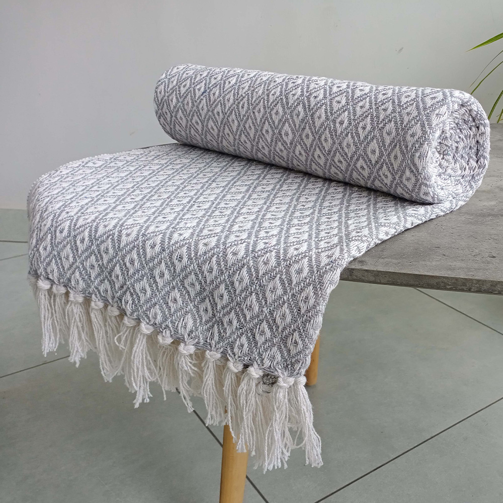 Rapport Home Silver Eden Recycled Cotton Geometric Throw 228 x 254cm Image 2