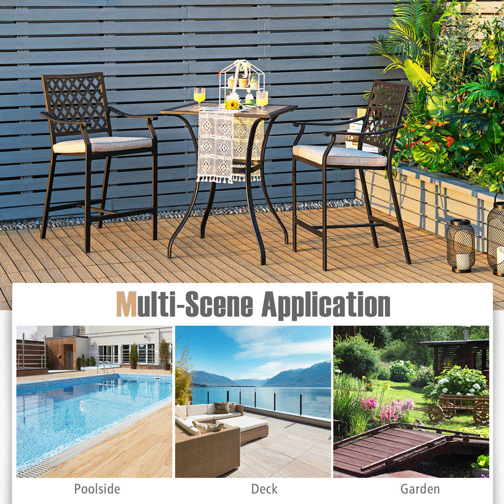 Costway 2 Seater Steel Bar Table and Stool Set with High Density Cushions Image 8