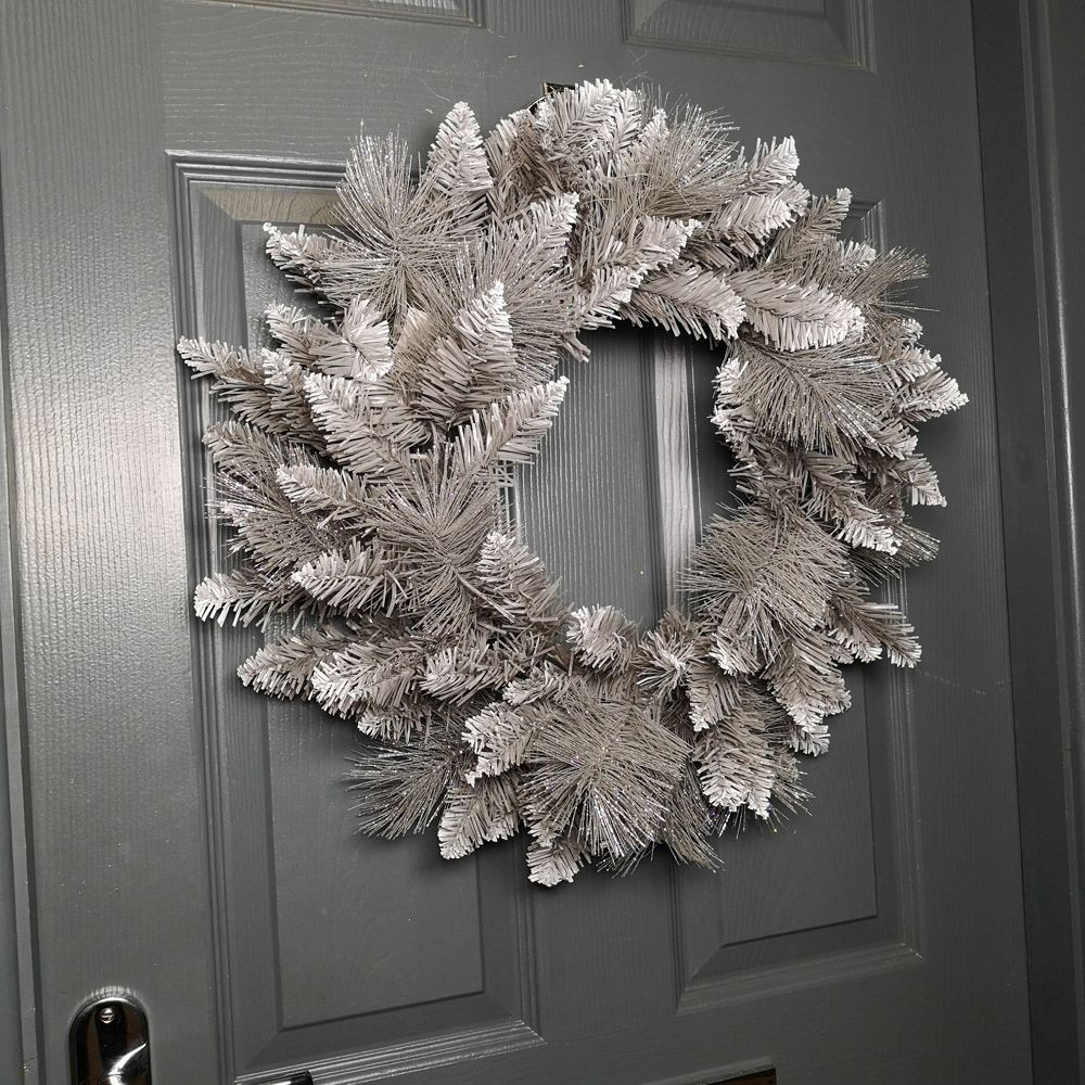 Premier Snow Tipped Silver Glitter Christmas Wreath 50cm Image 2