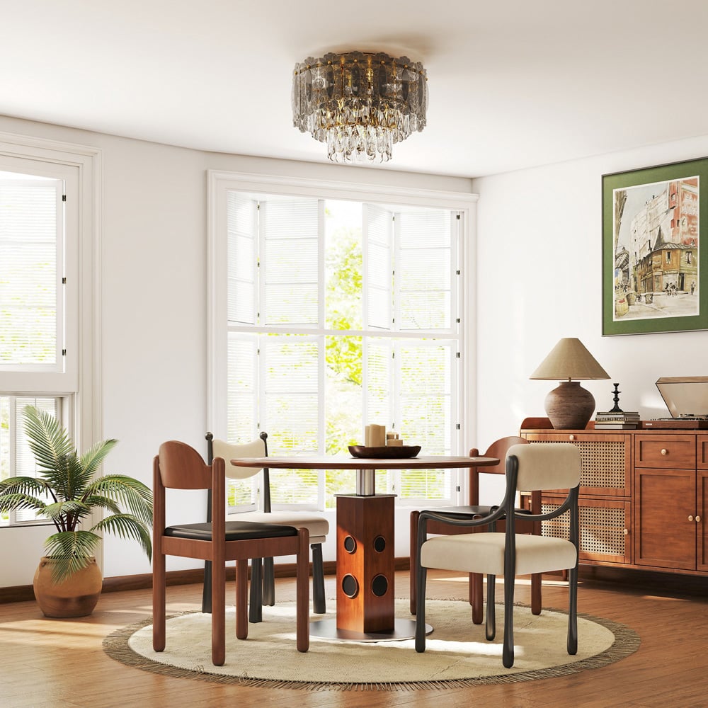 HOMCOM Gold Vintage Dual Crystal and Smoke Glass Shade Ceiling Light Image 3