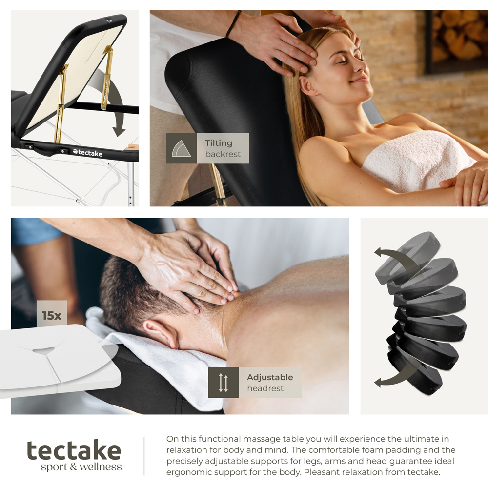 Tectake Phuket 3 Zone Black Massage Table Image 6