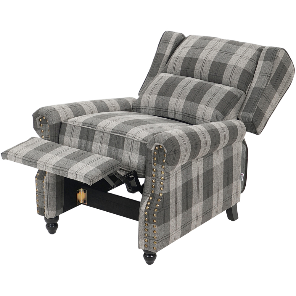 Living and Home Grey and Black Plaid Pattern Linen Pushback Recliner Armchair Image 2