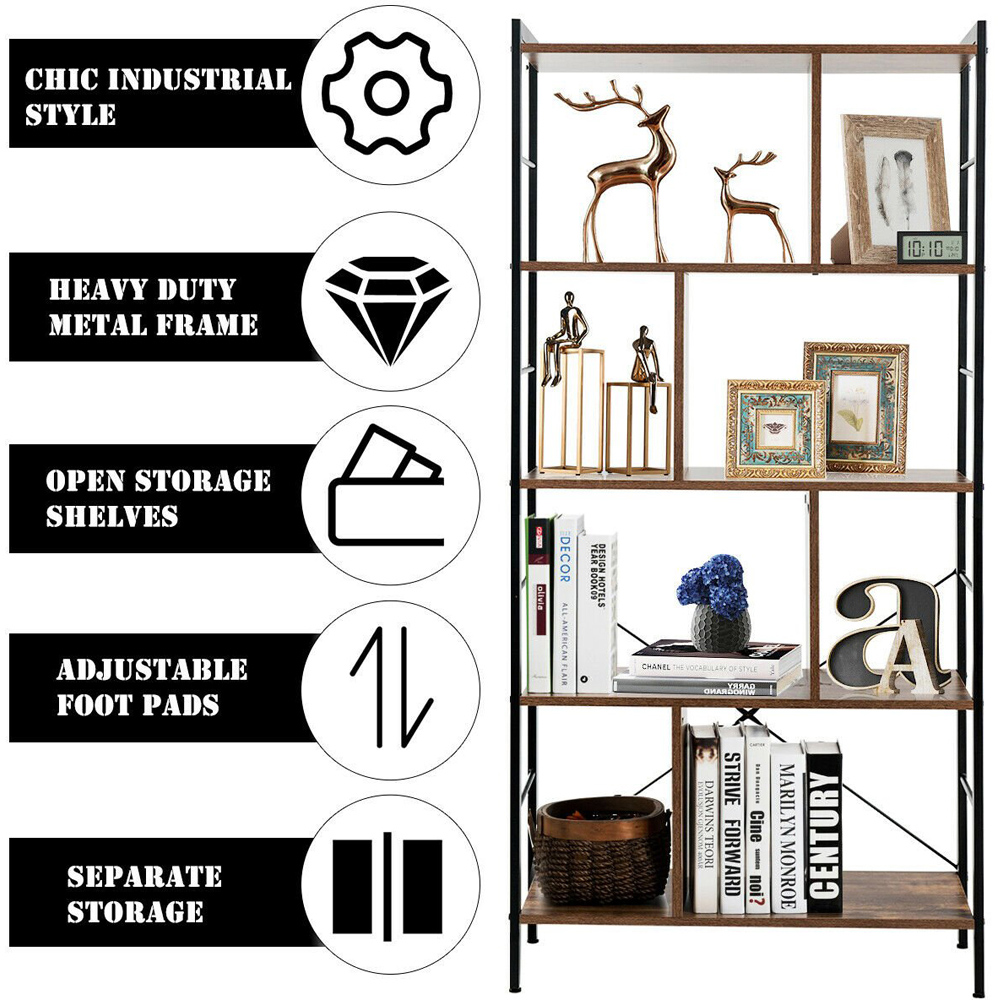 Costway 5 Shelf Black Freestanding Bookshelf Image 8