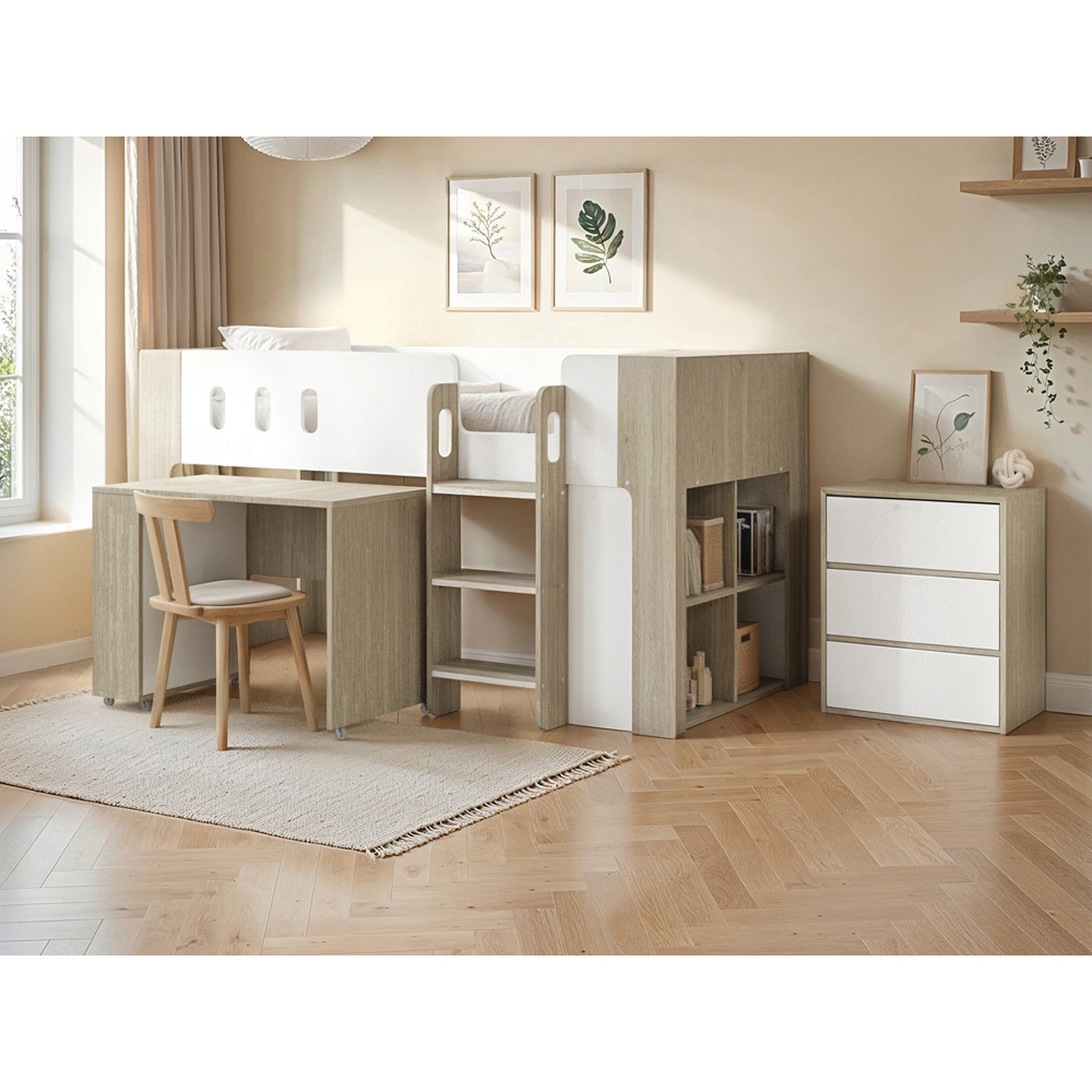 Flair Willow White and Oak Mid Sleeper Bed with Desk and Storage Image 6