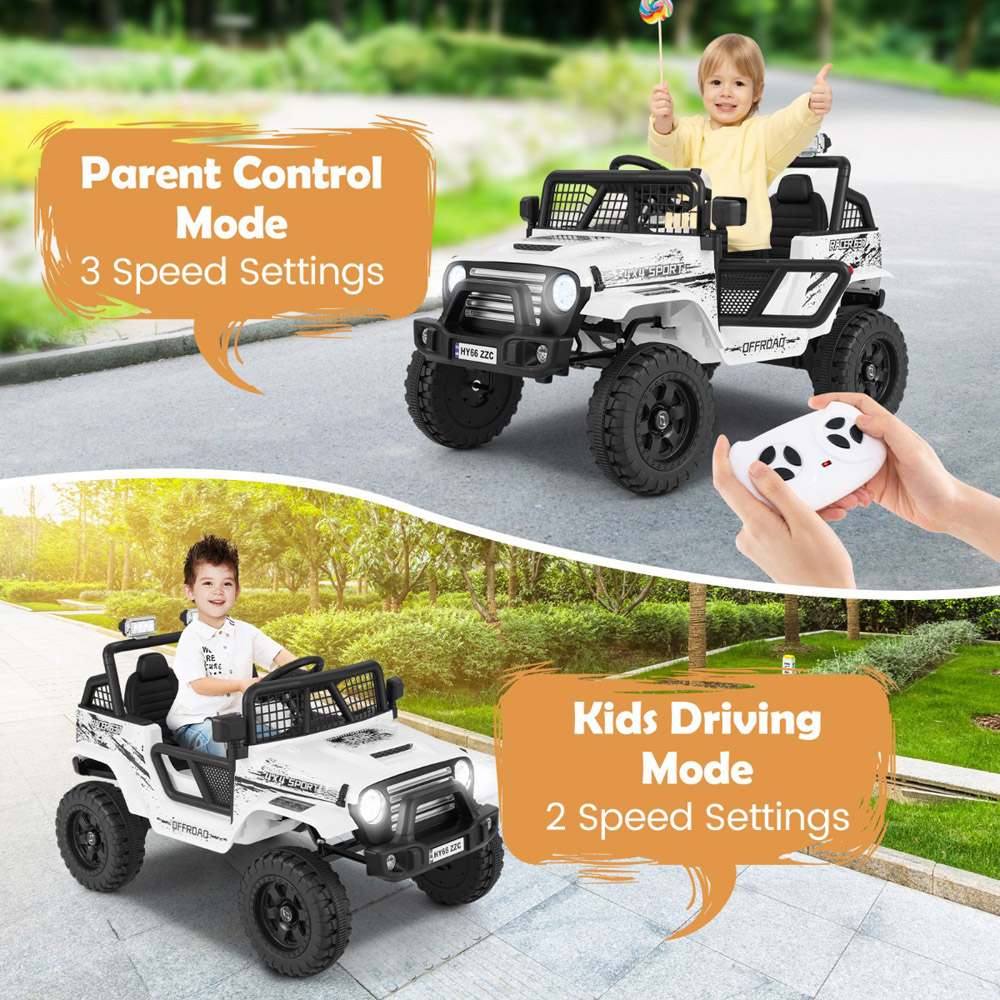Costway White Kids Ride On Truck Car with Remote Control and LED Light Image 4