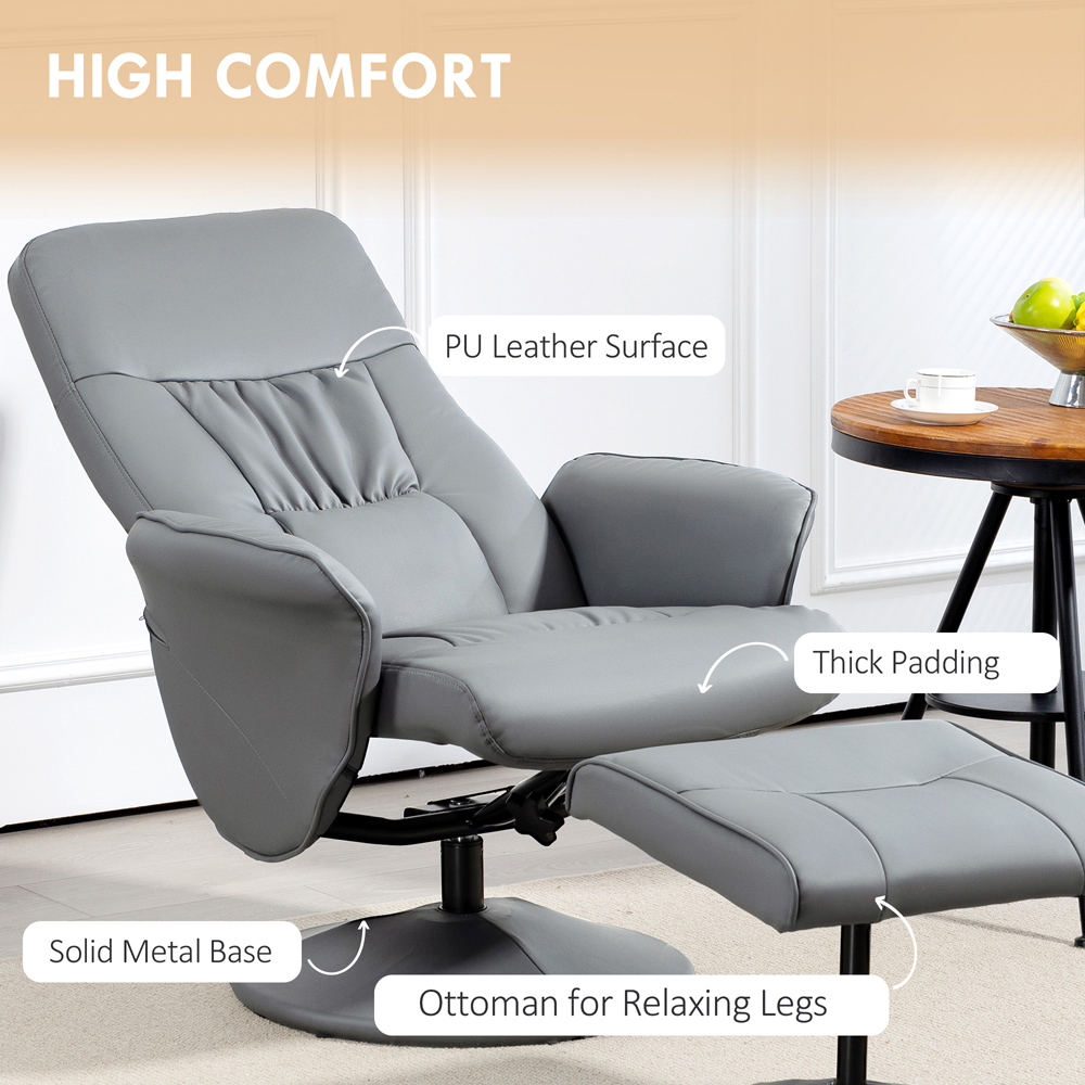 Portland Light Grey PU Leather Armchair with Footrest Image 6