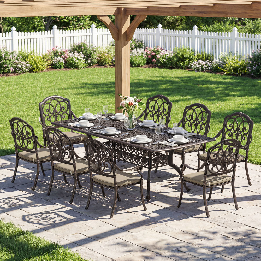 Outsunny 8 Seater Butterfly Motif Garden Dining Set with Cushions Bronze Tone Image 2