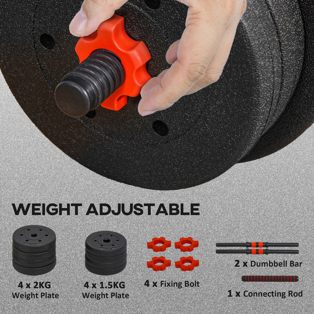 HOMCOM 2-in-1 Adjustable Barbell Dumbbells Weight Set 15kg Image 6