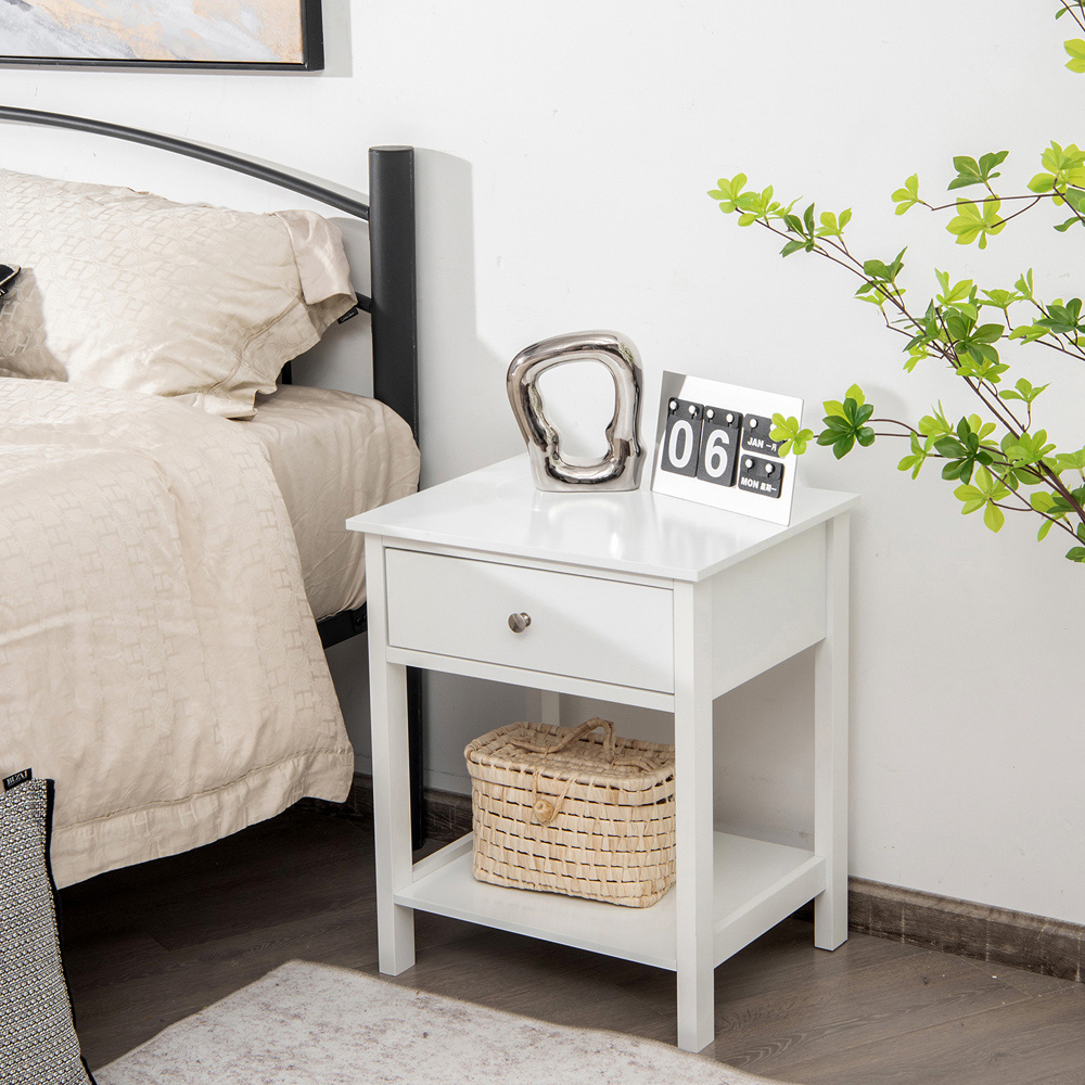 Costway Single Drawer White Wooden Nightstand Set Of 2 Image 4