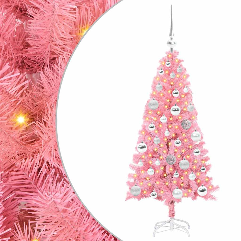 vidaXL Pre-Lit Silver Bauble Pink Artificial Christmas Tree 5ft Image 6