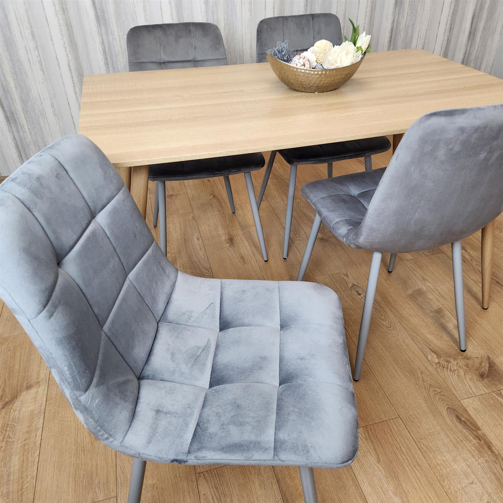 Portland 4 Seater Velvet Dining Set Wood Effect and Grey Image 3