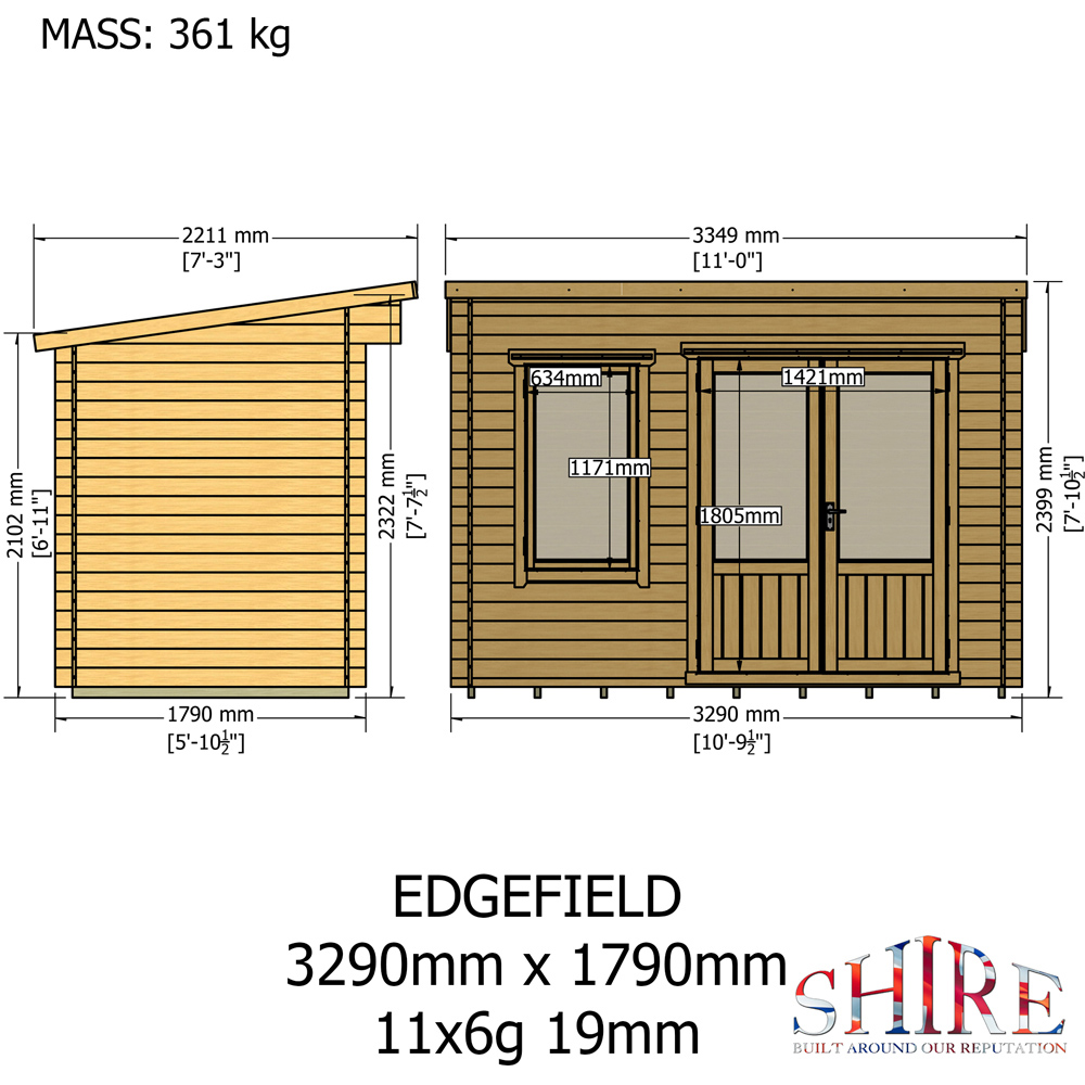 Shire Edgefield 11 x 6ft Apex Garden Log Cabin Image 9