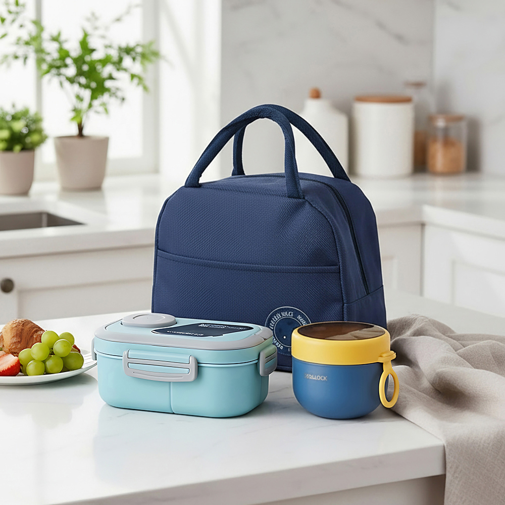 Living and Home Blue Portable Lunch Box Set with Cutlery and Insulated Bag Image 7