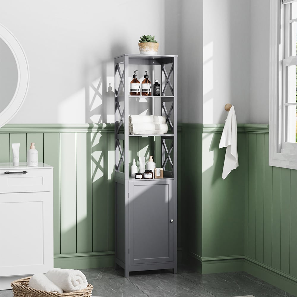 H&O Direct Single Door 3 Shelf Wooden Tall Bathroom Cabinet Image 5