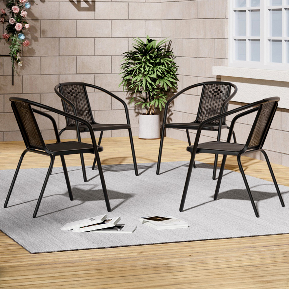 Living and Home Set of 4 Black Wicker Stackable Garden Chair Image 1