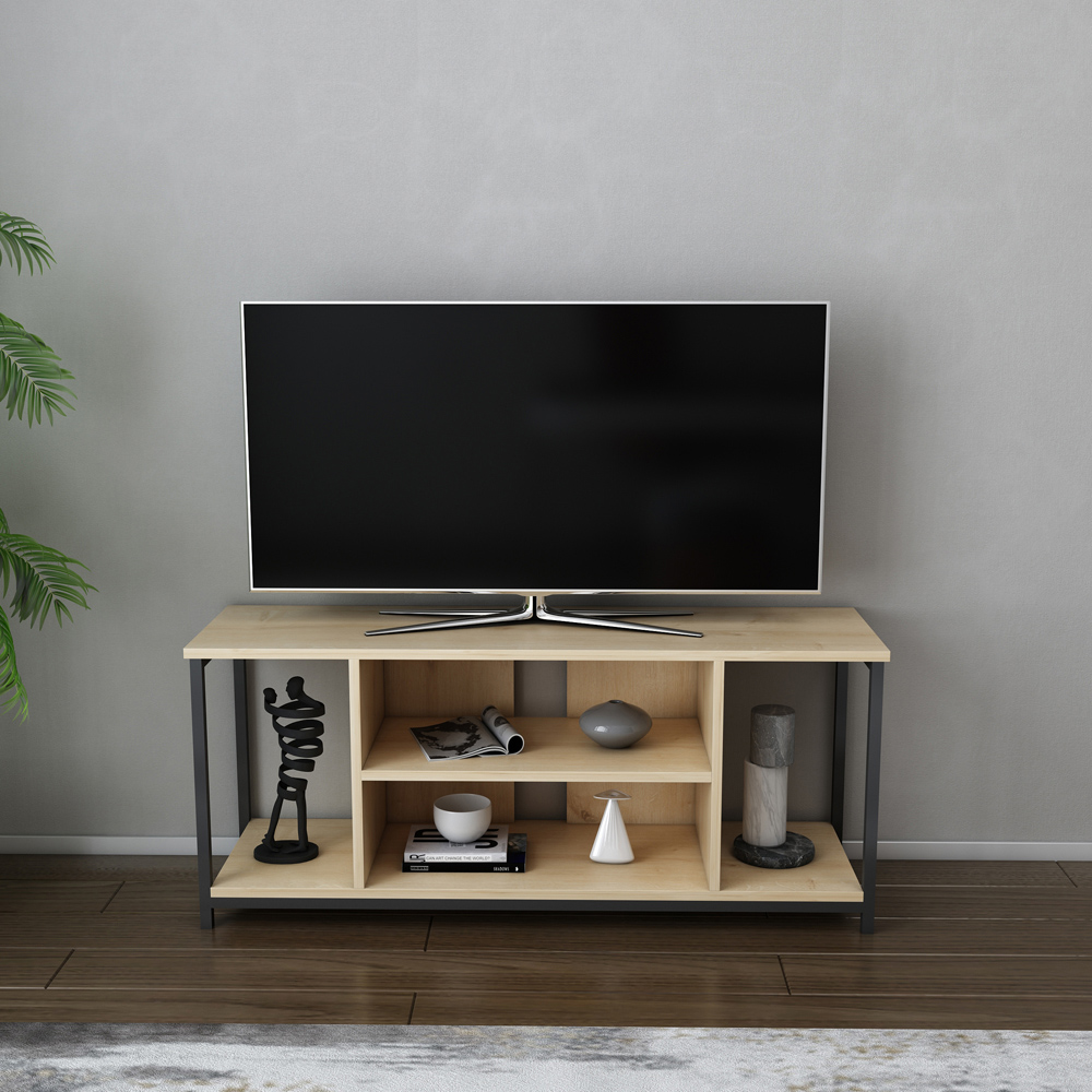 Decorotika Rinaldo 4 Shelf Black and Oak TV Stand for 55 inch TV Image 3