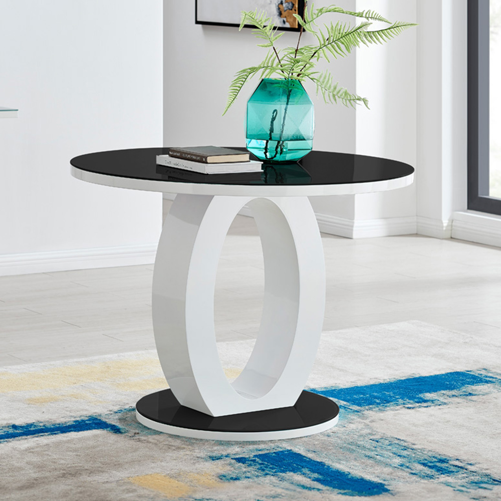 Furniturebox Lucia Valera 4 Seater Round Dining Set Black Gloss Mustard Yellow and Chrome Image 2