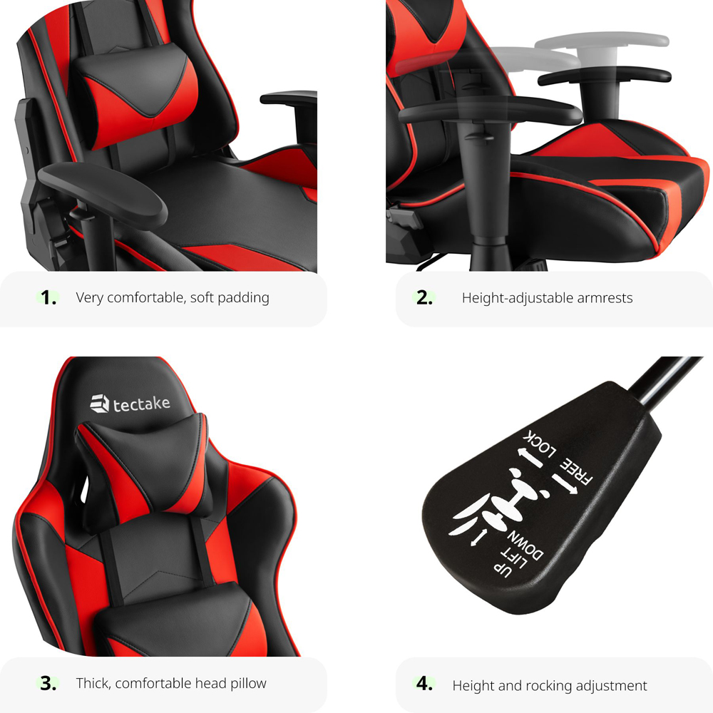 tectake Stealth Black and Red Gaming Chair Image 4