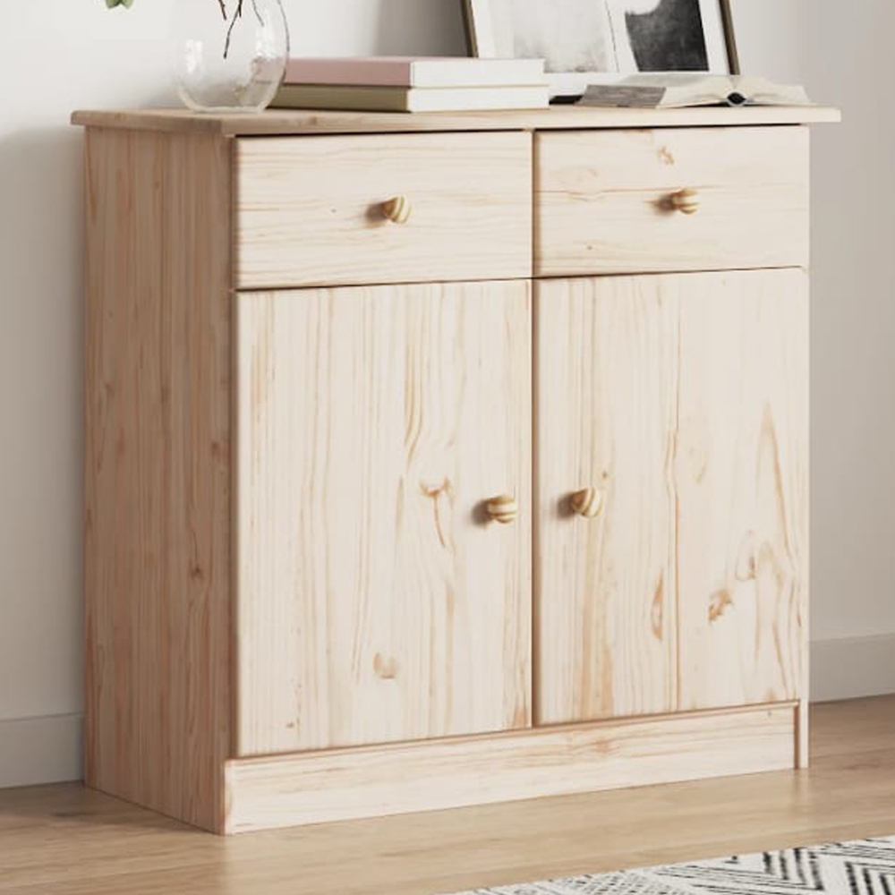vidaXL Alta 2 Door 2 Drawer Natural Solid Pine Wood Sideboard Image 1
