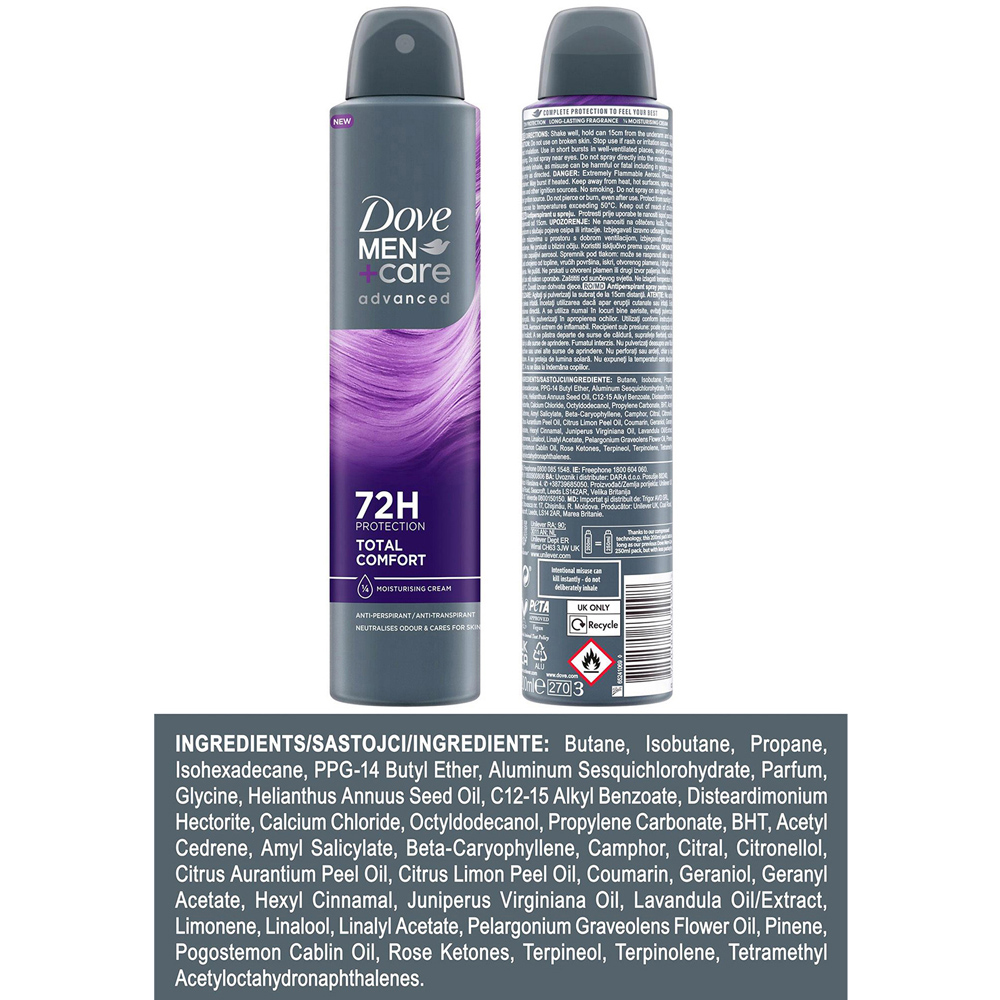 Dove Men+Care Total Comfort 72H Odour Protection Antiperspirant Spray 200ml 6 Pack Image 7
