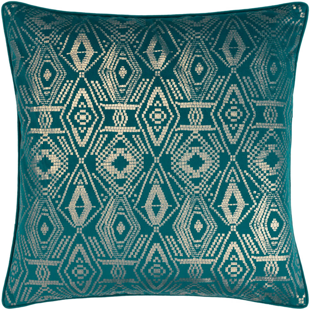 Paoletti Tayanna Teal Velvet Touch Piped Cushion Image 1