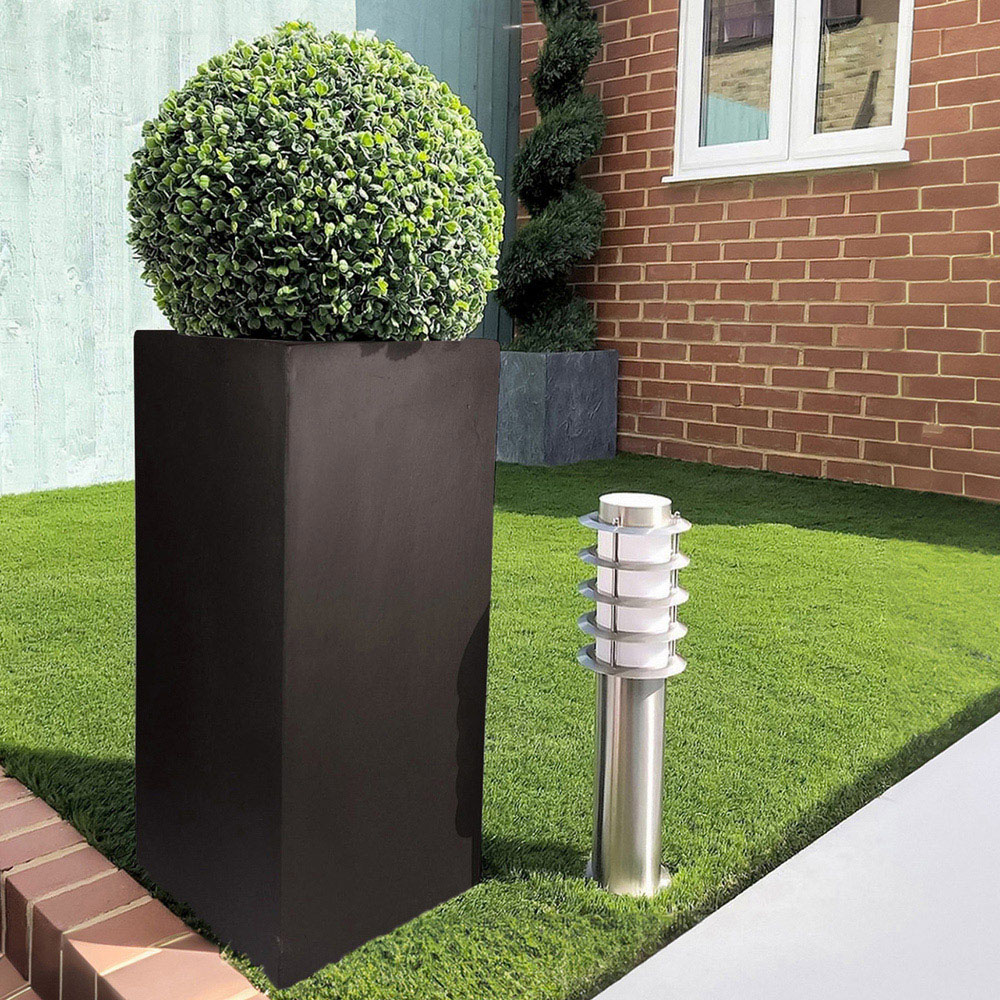 wilko Black Light Concrete Fibrestone Square Outdoor Plant Pot 50cm Image 2