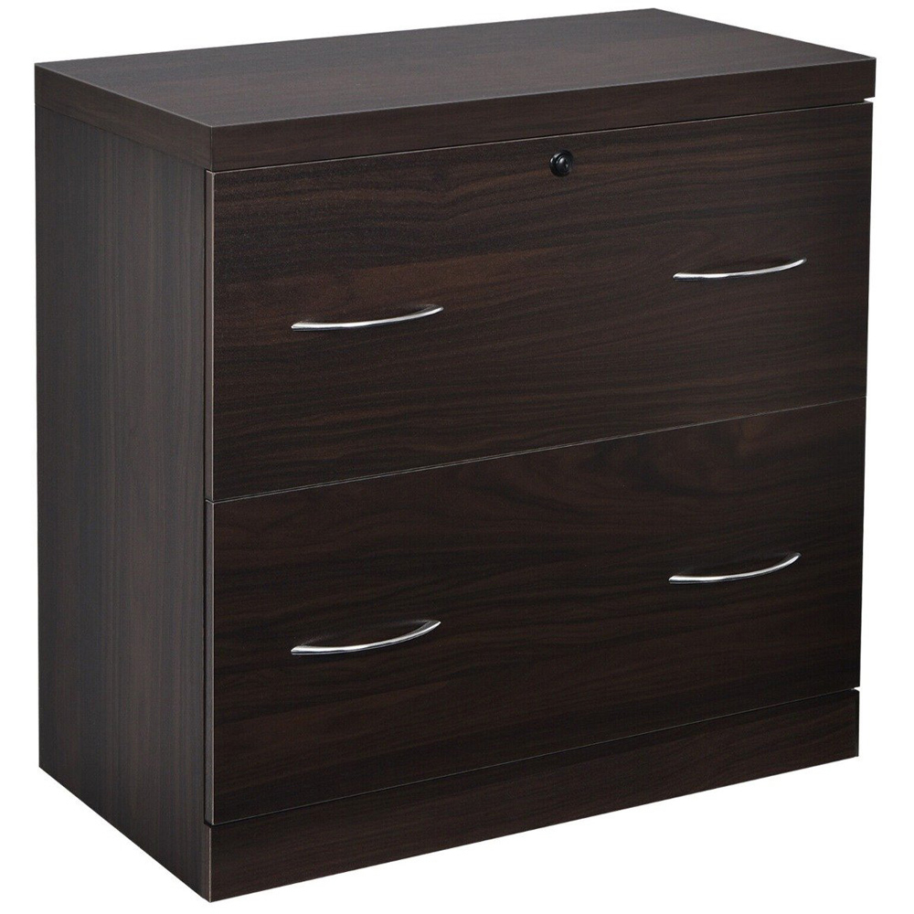 Costway 2 Drawer Coffee Lockable File Cabinets with Hanging Bar Image 2