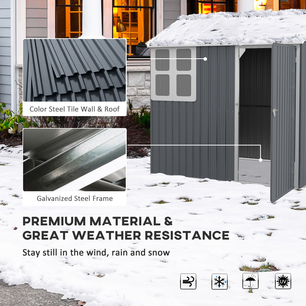 Outsunny 7 x 6ft Dark Grey Single Door Metal Outdoor Storage Shed Image 4