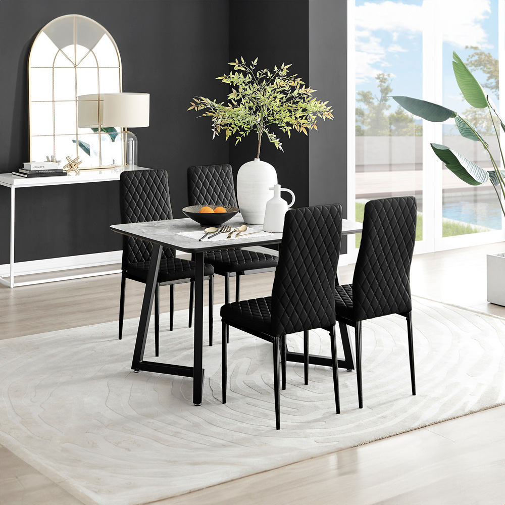 Furniturebox Copeland Valera Marble Effect 4 Seater Dining Set White and Black Image 9