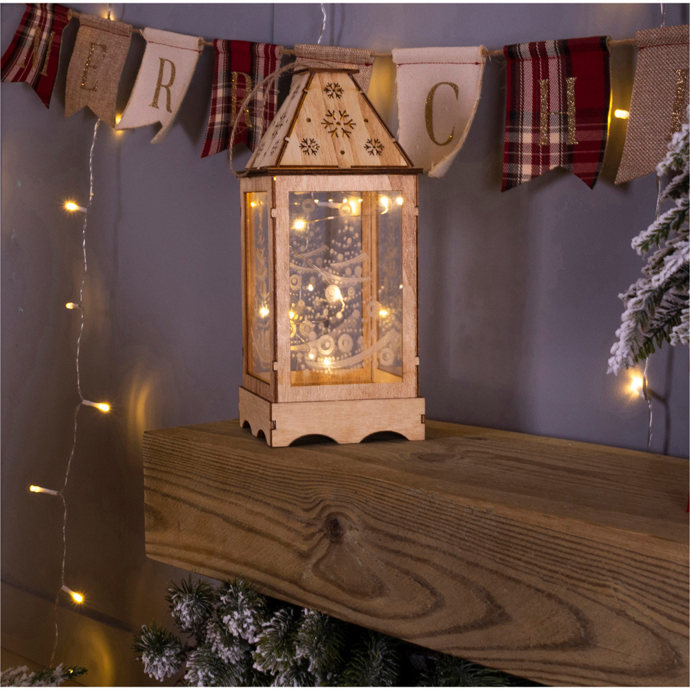 St Helens Rustic Wooden Christmas Lantern with Perspex Panel Image 3
