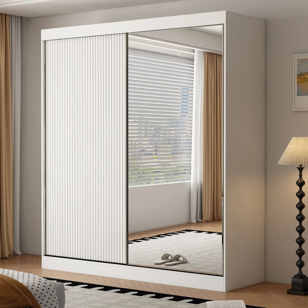 ARTESA Berlin 2 Door White Mirrored Sliding Wardrobe 200cm Image 1