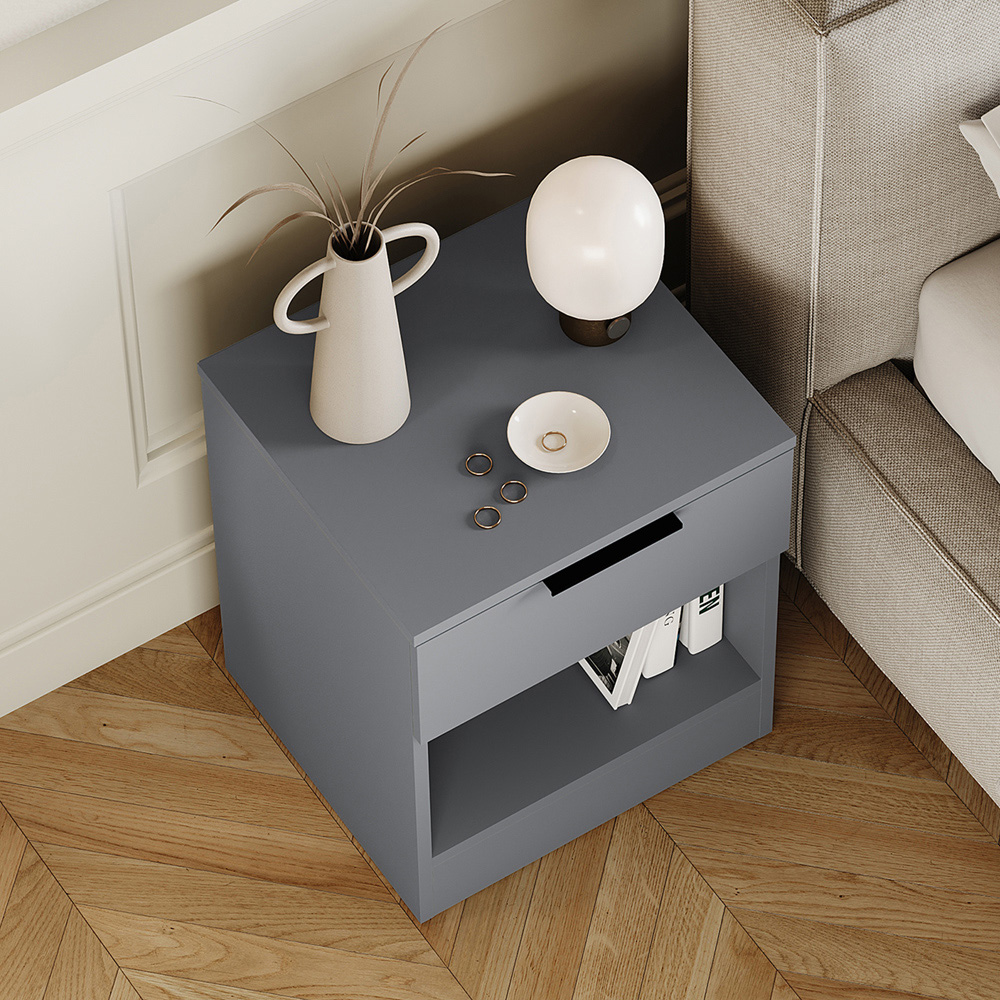 VIDA DESIGNS Terga Single Drawer Single Shelf Grey Bedside Cabinet Image 4