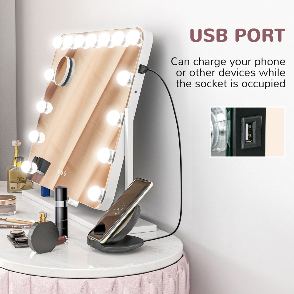 Portland Hollywood Dimmable LED Lighted Vanity Mirror with USB Port Image 6