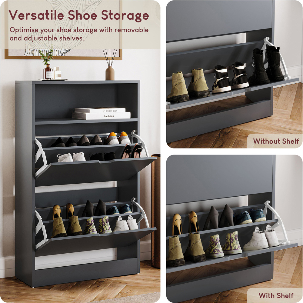 VIDA DESIGNS 2 Drawer Single Shelf Grey Shoe Cabinet Image 8