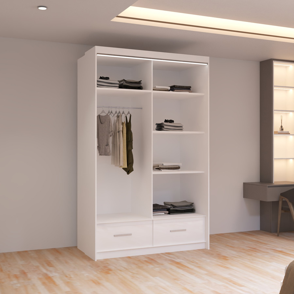 Sliding Wardrobes 4U Sycylia 2 Door 2 Drawer White High Gloss Mirror Wardrobe Image 4