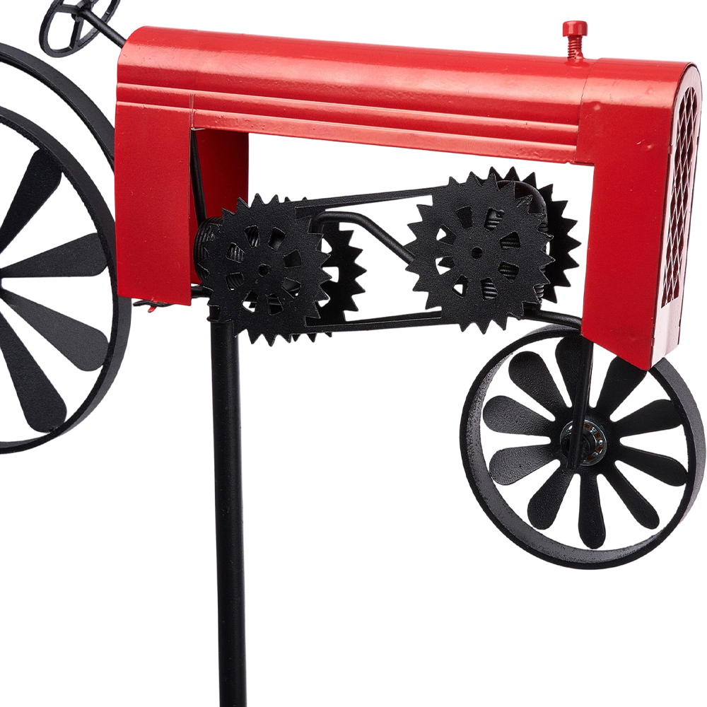 Living and Home Red Metal Tractor Wind Spinner with Rotating Wheels Image 4