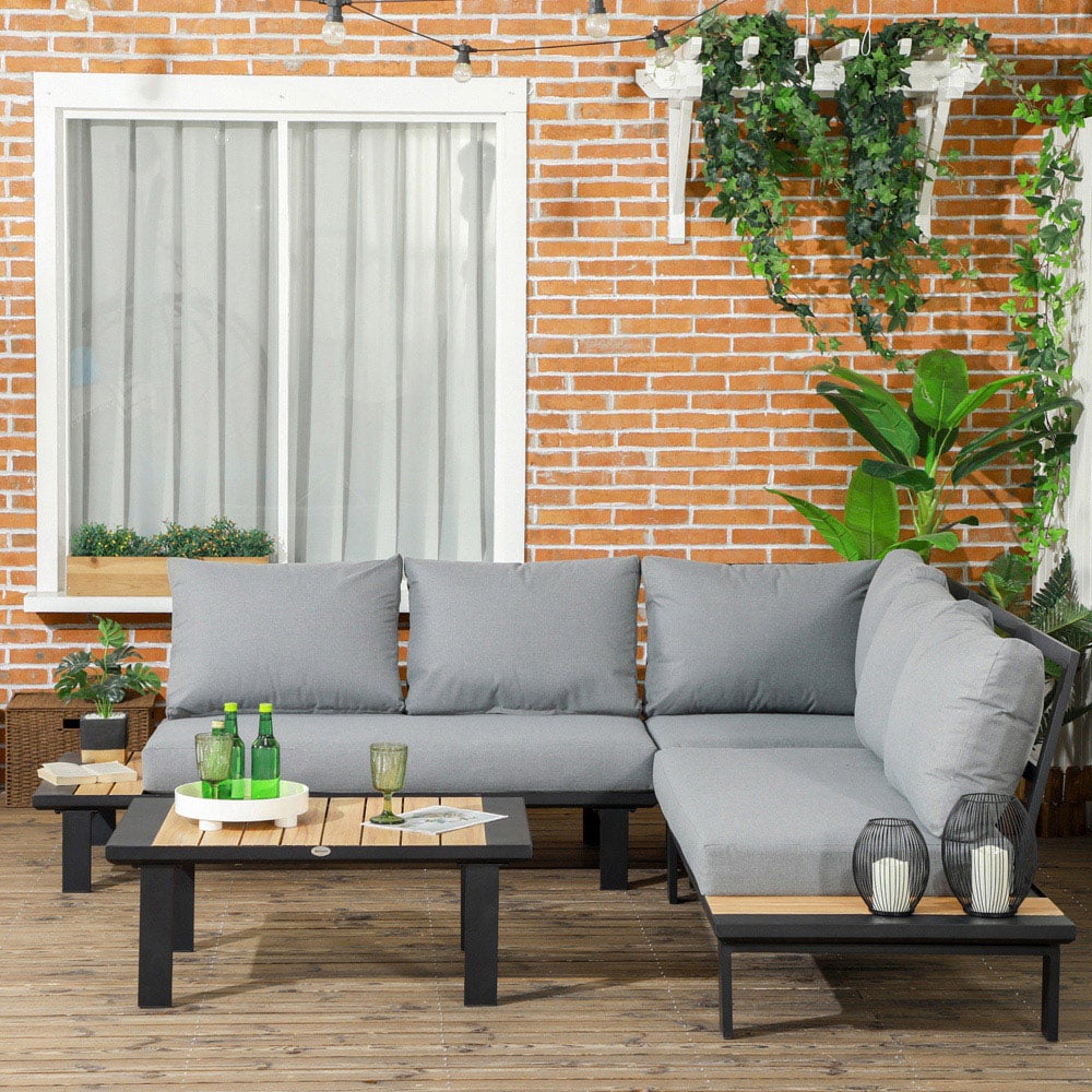 Outsunny 4 Seater Dark Grey Aluminium Garden L Shape Sofa Set Image 1