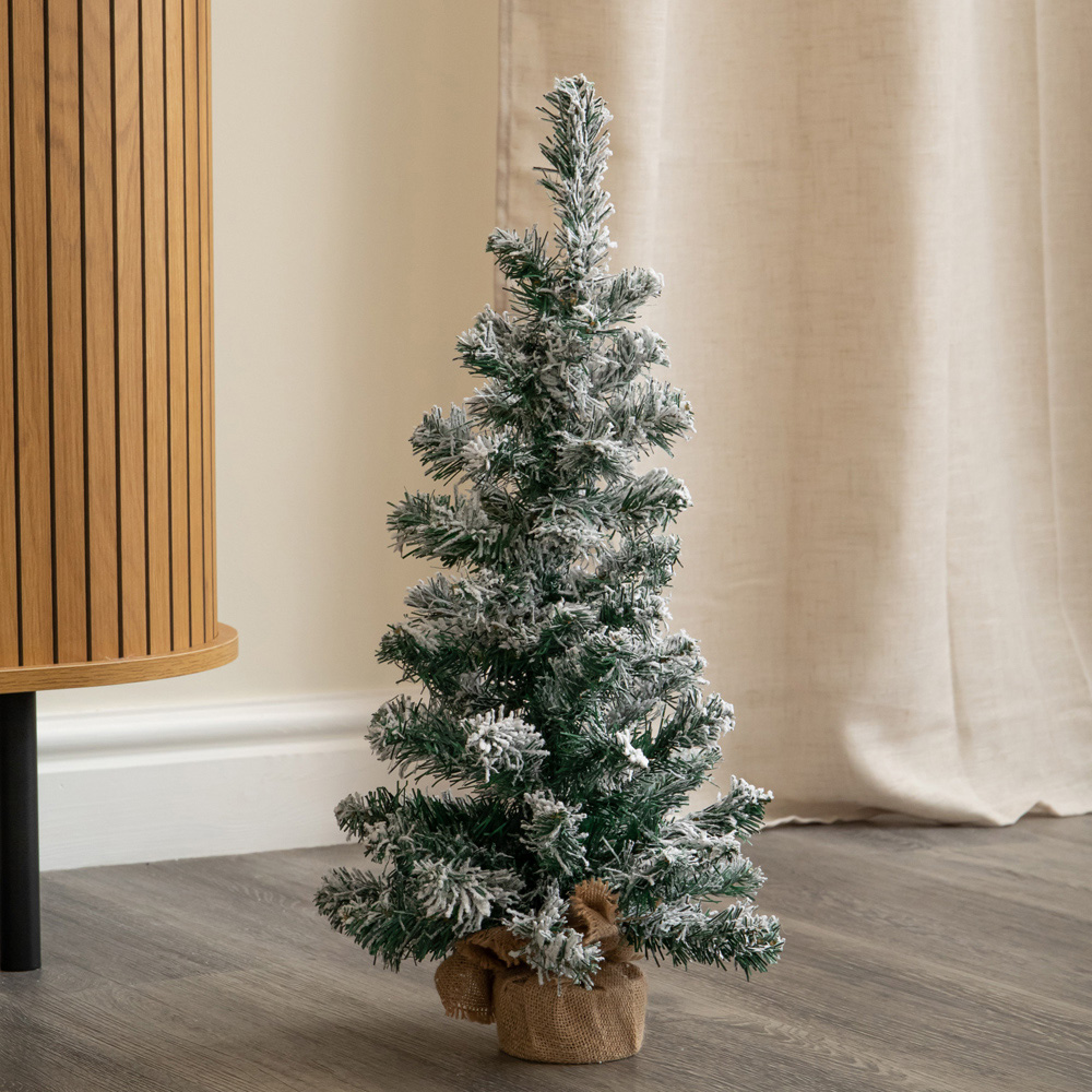 Samuel Alexander Snowy Mini Fir Christmas Tree with Jute Bag Stand 2ft Image 3
