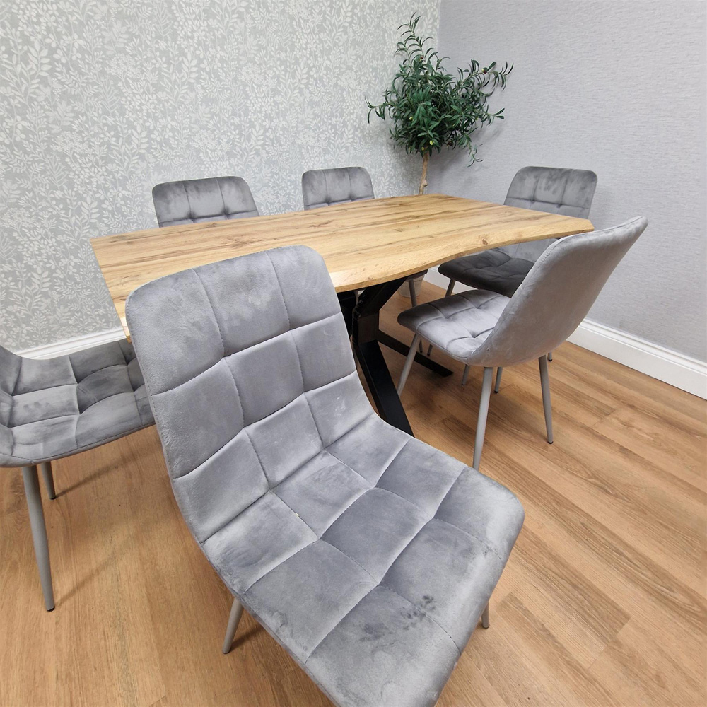 Kosy Koala 6 Seater Velvet Wooden Rectangle Dining Set Grey Image 9