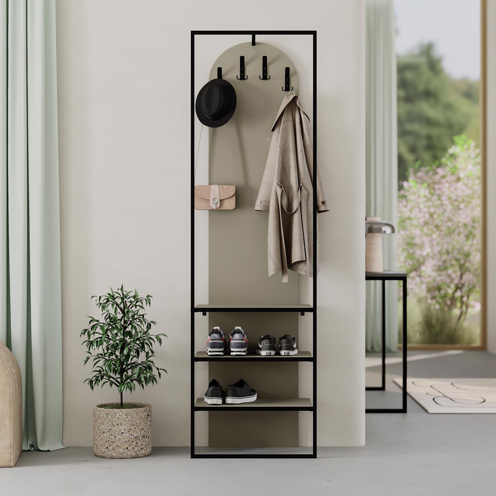 FWStyle Archy 3 Shelf Ash Green Shoe and Coat Rack Stand with Hanging Hooks Image 4