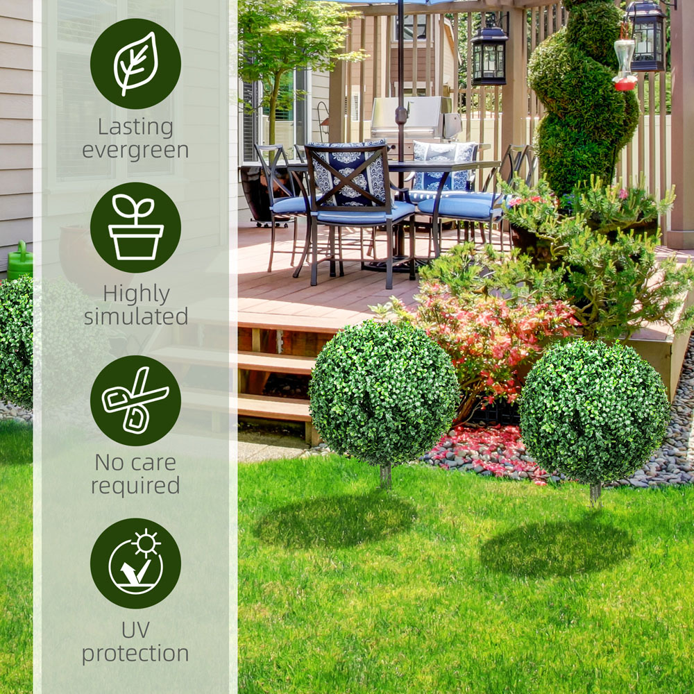HOMCOM Artificial Boxwood Topiary Trees with Ground Stake Set of 2 Image 7