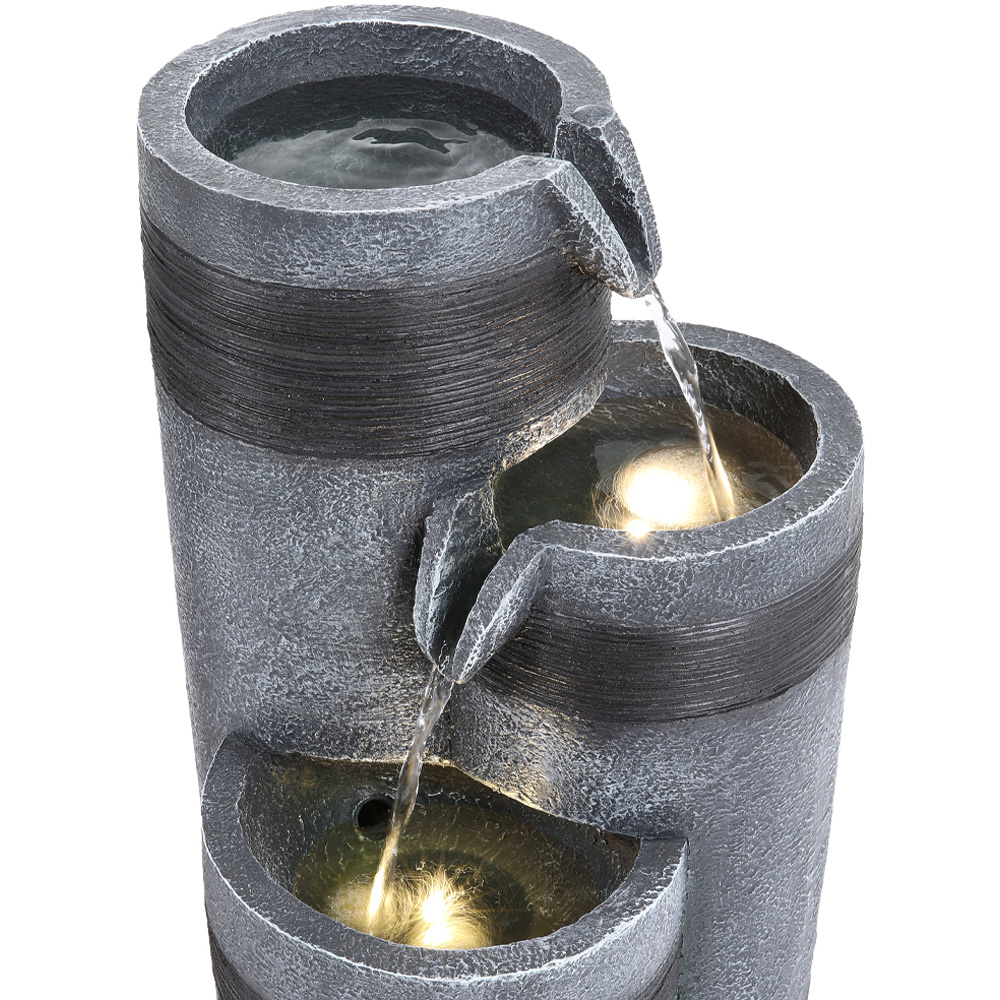Living and Home LED Outdoor Solar Powered Cylindrical Faux Stone Waterfall Fountain Image 5