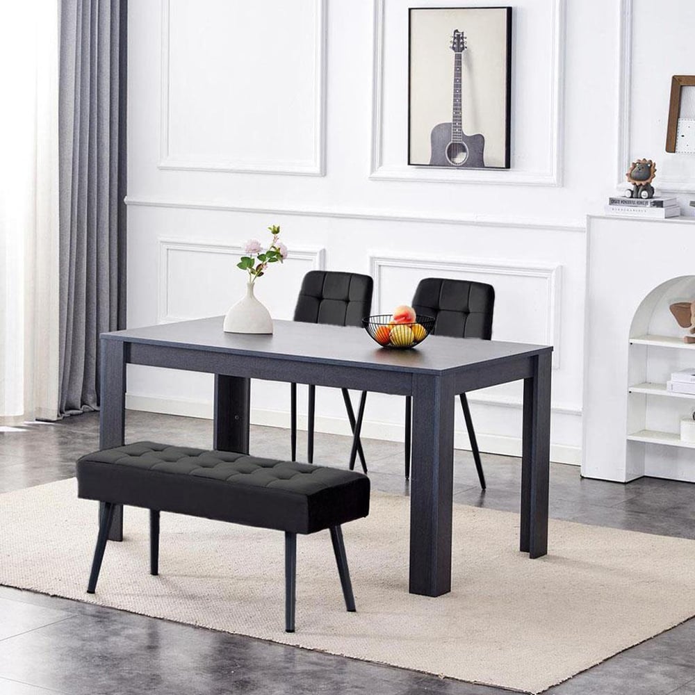 Portland 4 Seater Velvet Dining Set with Bench Black and Grey Image 4