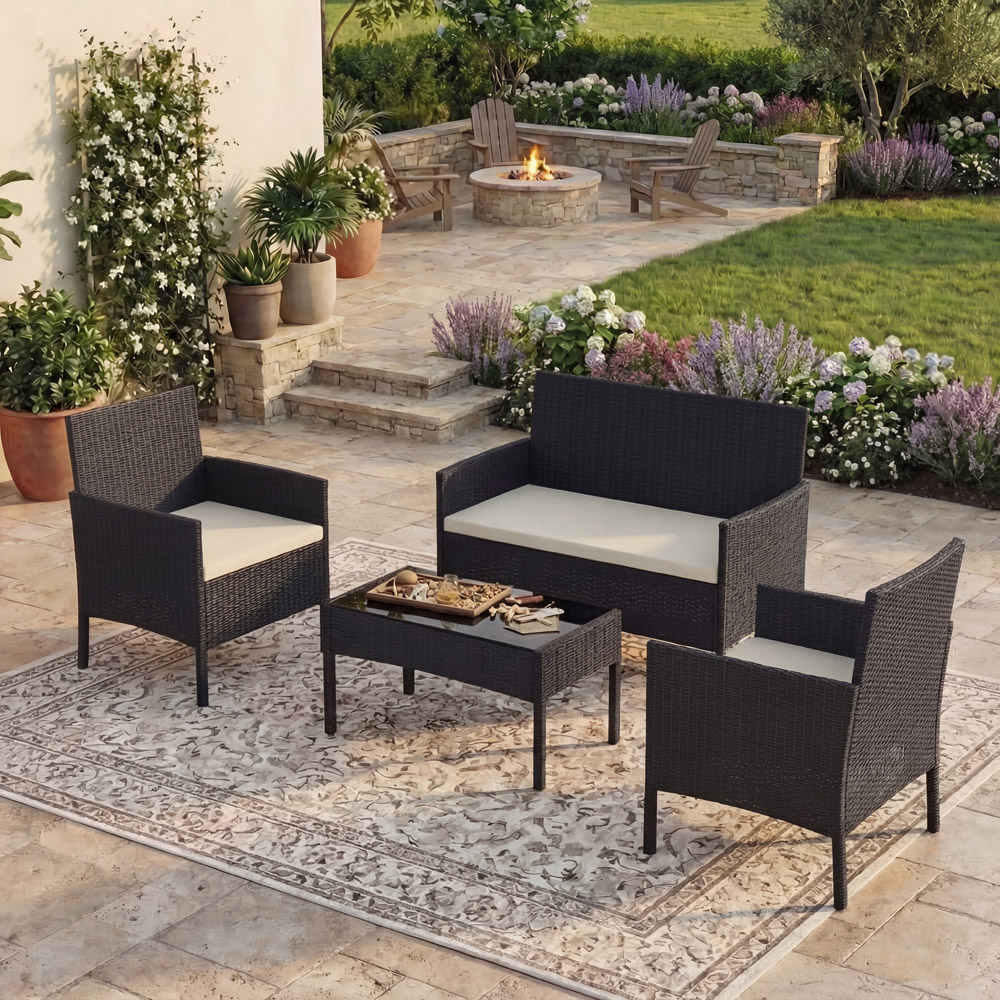 GARDEN VIDA Kendal 4 Seater Black Rattan Lounge Set Image 4