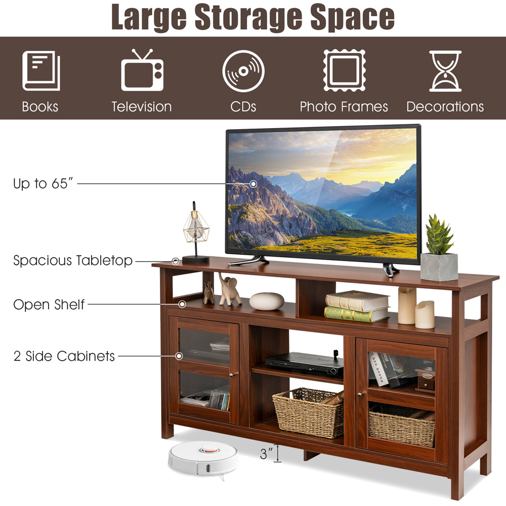 Costway 2 Door 4 Shelf Brown Wooden TV Unit Image 8