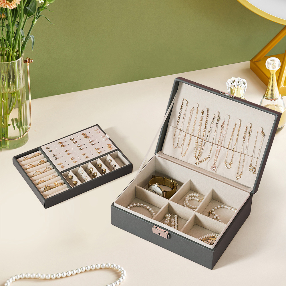 H&O Direct 2 Tier Grey Lockable Jewellery Organiser Image 2