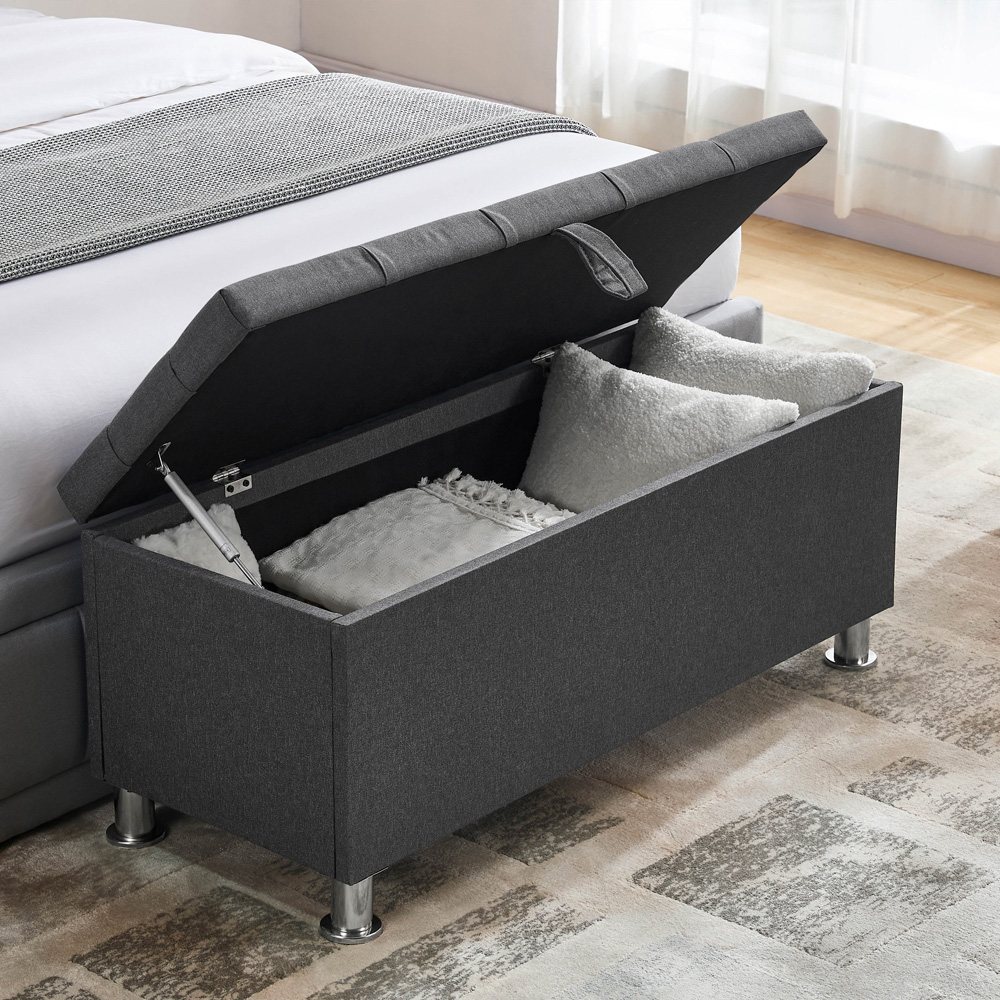 Vida Designs Valencia Dark Grey Linen Storage Ottoman Image 3