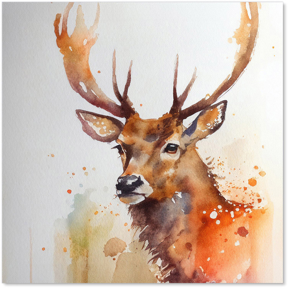 Warren Reed Designer Majestic Stag Watercolour Glass Kitchen Splashback 60 x 60cm Image 2
